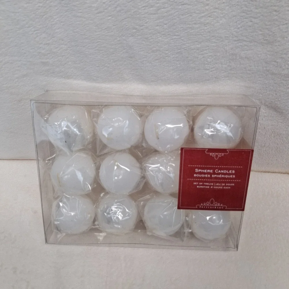 Pottery Barn White Sphere Candles Box of 12 Individual 4 HR Burn READ